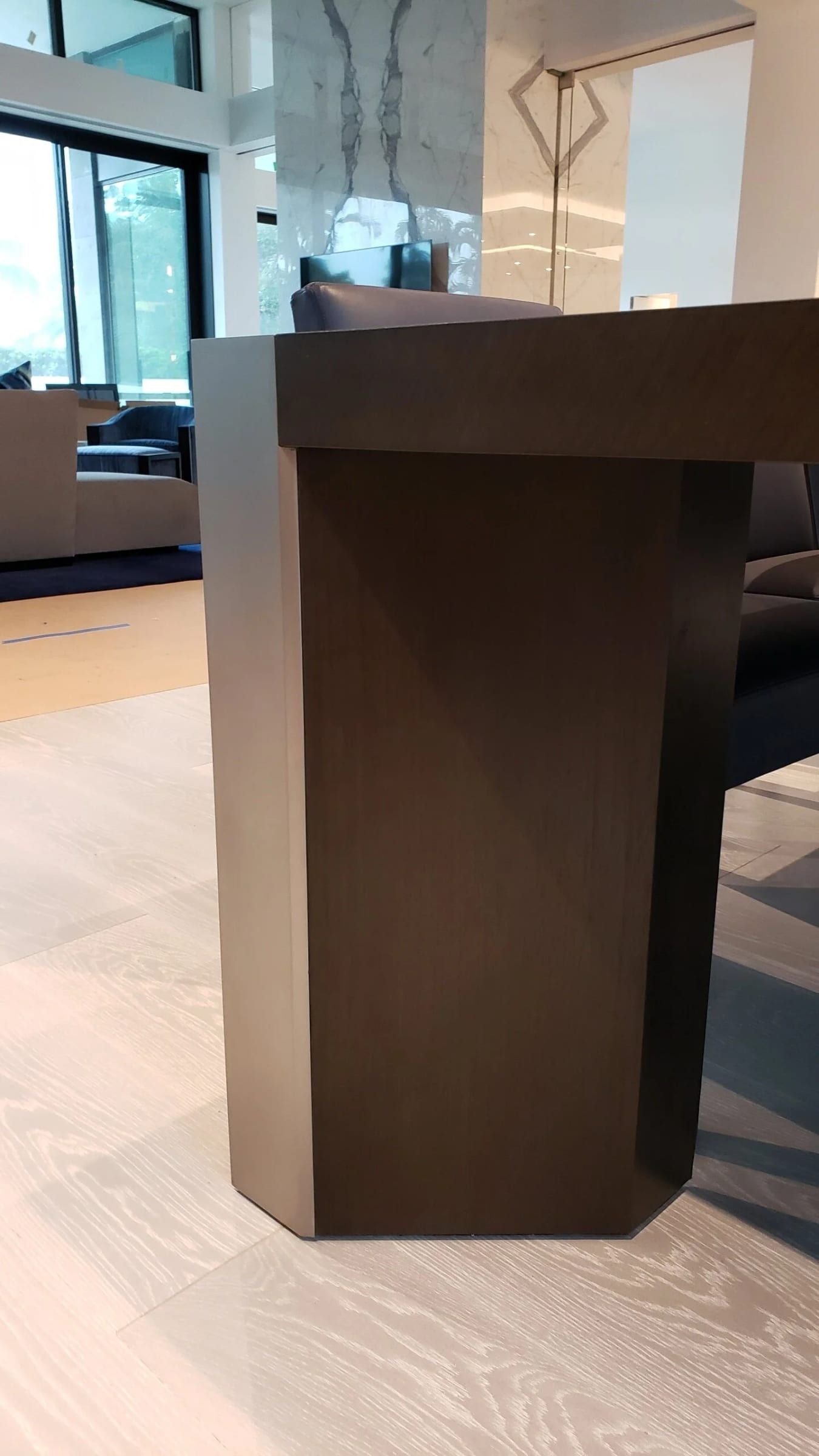 Pedestal end of a dining table