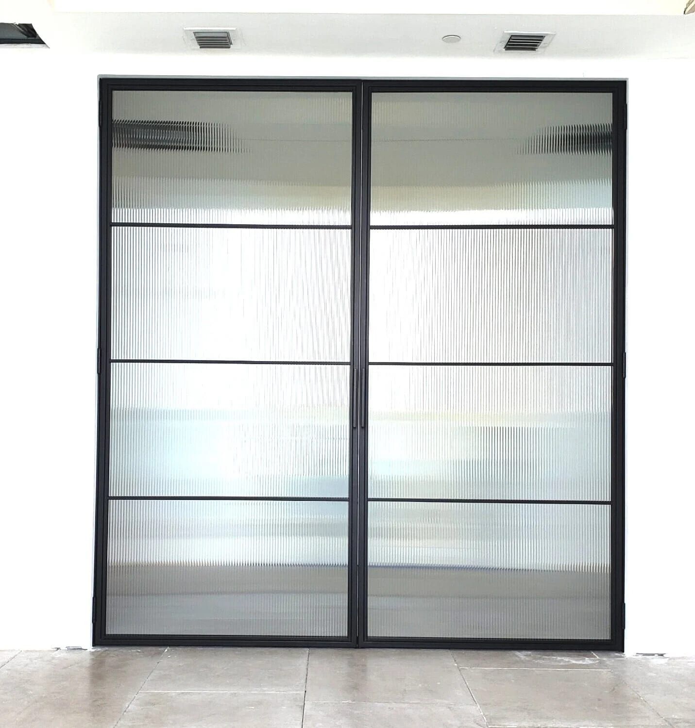Powder-coated steel double doors, front view